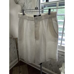 Birch Hill Pleated Buckle Classic Cream Linen Shorts Size 10 Vintage